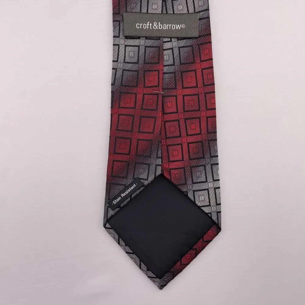 CROFT & BARROW Men's Designer Silk Necktie Red Gray Handmade‎ China 61